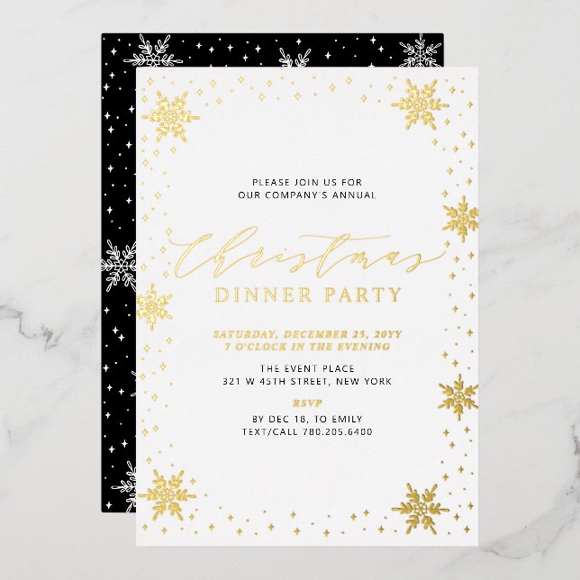 Gold & Black Modern Christmas Holiday Dinner Party (Front/Back)
