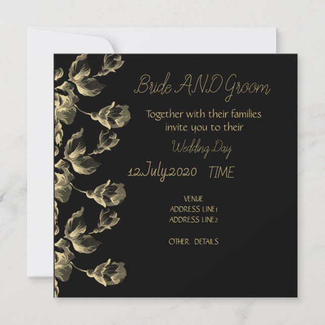 Gold black modern elegant wedding invitation (Front)