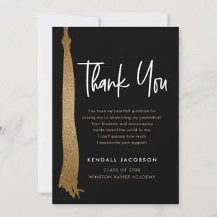 Gold Black Modern Graduation Cap Tassel Thank You Card