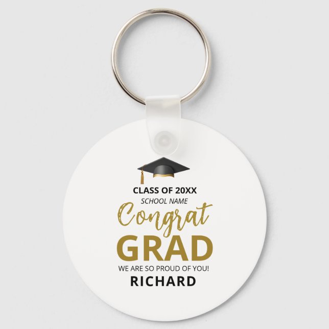Gold & Black | Modern Graduation Custom Gift Keychain (Front)