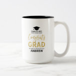 Gold & Black | Modern Graduation Custom Gift Two-Tone Coffee Mug<br><div class="desc">Celebrate your special event with this custom mug. This coffee mug design features stylish gold typography " Congrats GRAD " and a graduation cap graphic with custom text. Perfect personalized gift for graduation day! More designs available at my shop BaraBomDesign.</div>