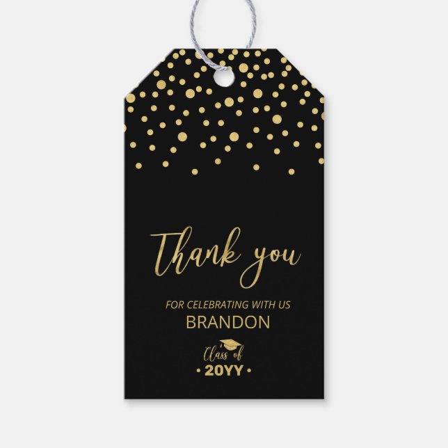 Gold & Black Modern Graduation Party Favour Tag (Front)