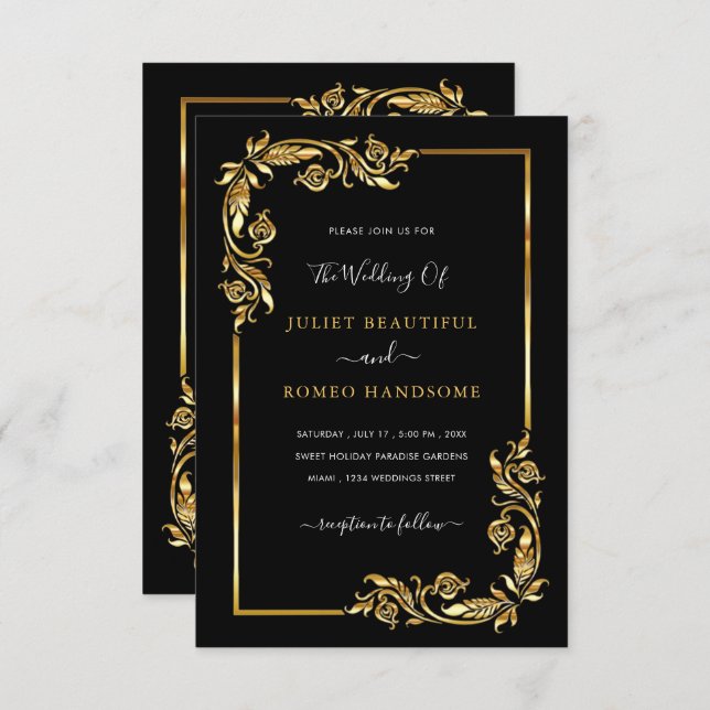 Gold Black Modern Luxury Wedding Invitation (Front/Back)