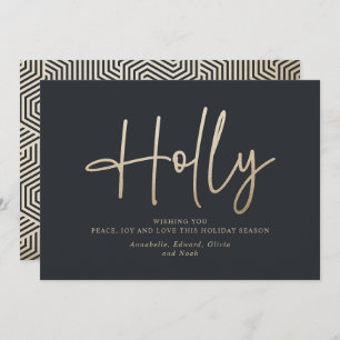 Gold black modern minimal script elegant holiday card