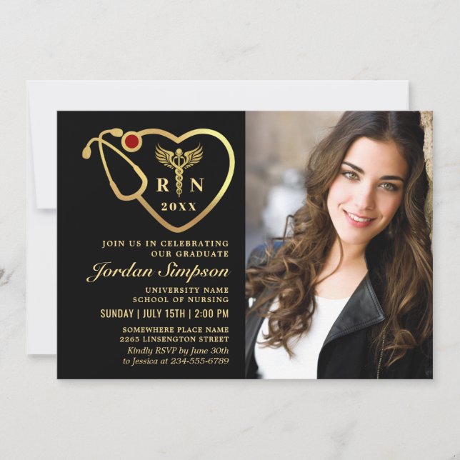Gold Black Modern Nursing School Graduation Party Invitation (Front)