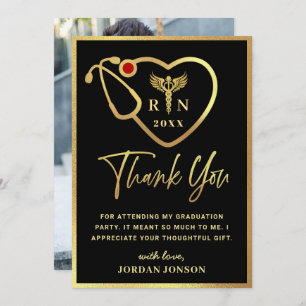Gold Black Modern Nursing School Graduation Thank You Card