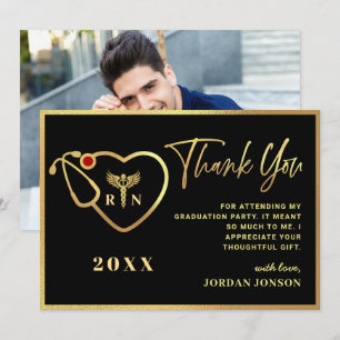 Gold Black Modern Nursing School Graduation Thank You Card