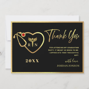 Gold Black Modern Nursing School Graduation Thank You Card