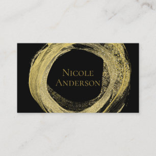 Gold & Black Modern Paint Brush Glam Chic Elegant Business Card