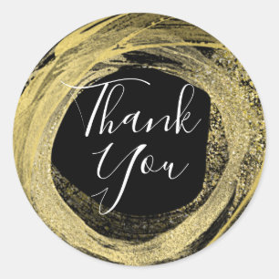 Gold & Black Modern Paint Brush Glam Party Favour Classic Round Sticker