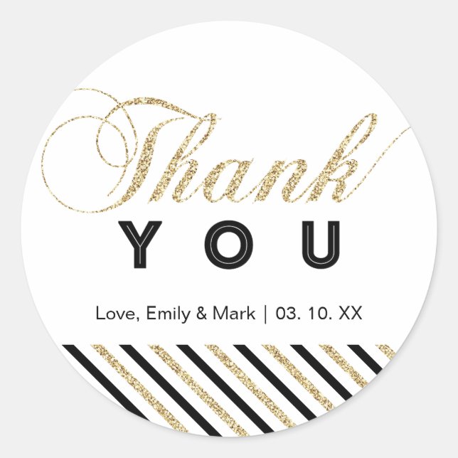 Gold & Black | Modern Party Thank You Sticker (Front)