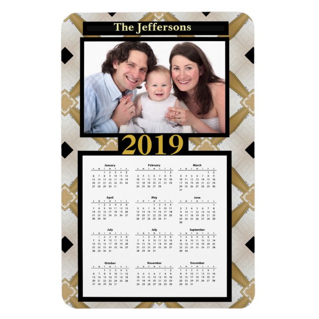 Gold Black Modern Pattern Photo 2019 Calendar Magnet (Vertical)