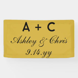 Gold Black Modern Personalized Wedding Reception  Banner