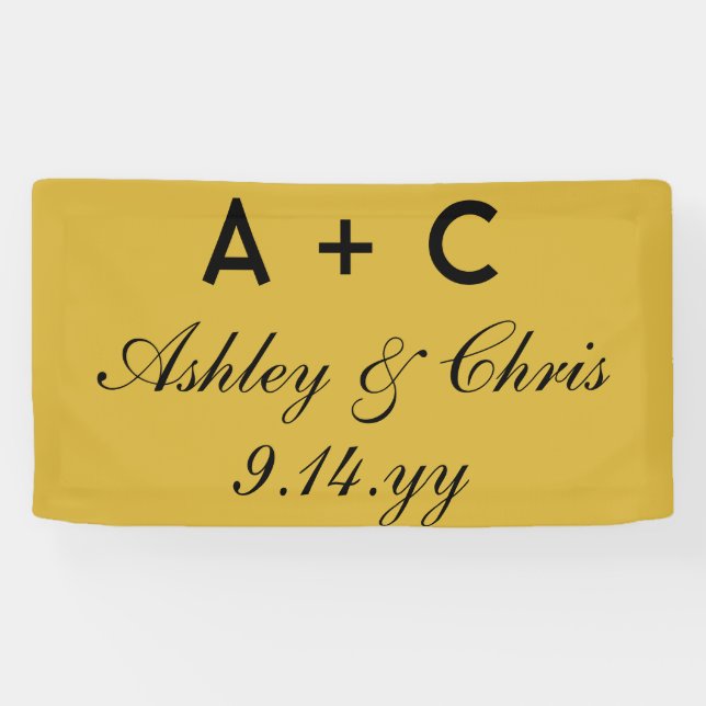 Gold Black Modern Personalized Wedding Reception  Banner (Horizontal)