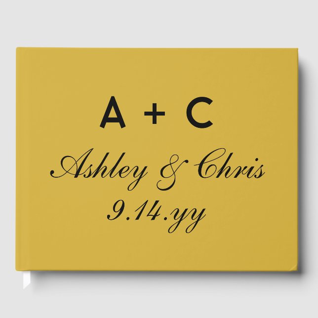 Gold Black Modern Personalized Wedding Reception Guest Book (Front)