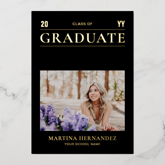 Gold & Black Modern Photo Graduation Announcement (Front)