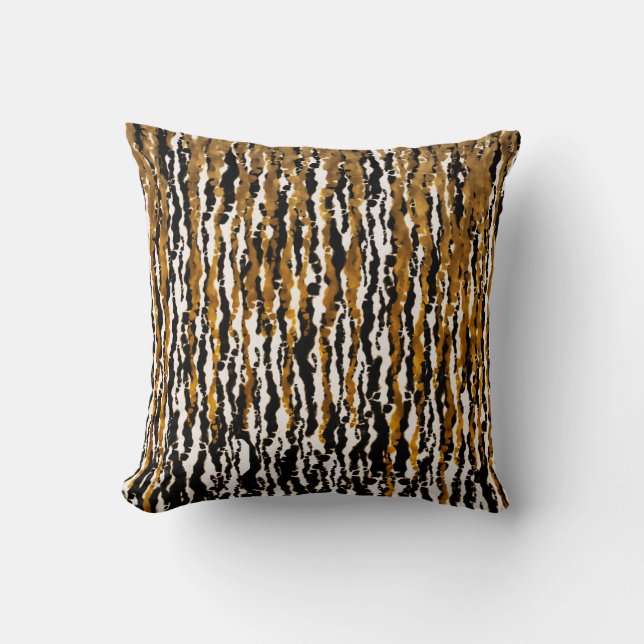 Gold & Black Modern Safari Rain Jungle Glam Throw Pillow (Front)