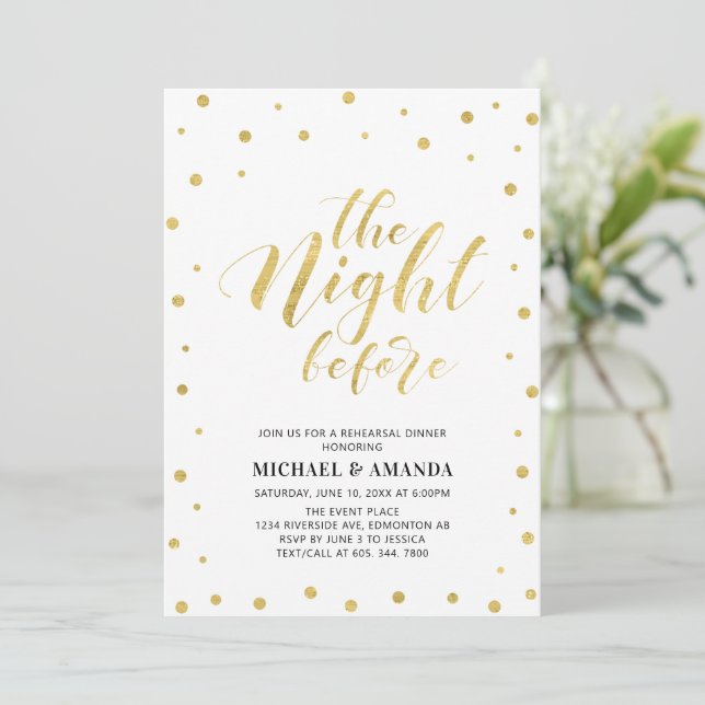 Gold & Black | Modern Typography Rehearsal Dinner  Invitation (Standing Front)