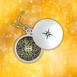 Gold & Black - MOM - WOW | Sterling Silver  Locket Necklace<br><div class="desc">Stunning black and gold pattern on a Sterling Silver Locket Necklace,  monogrammed with MOM and WOW as a reflection of MOM for Mother's Day.</div>