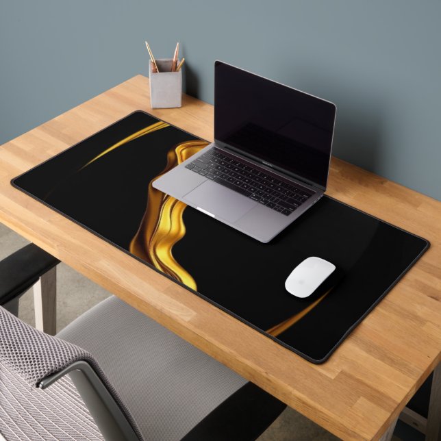 Gold Black Monochrome Opulent Swirl Achempong  Desk Mat (Office 2)