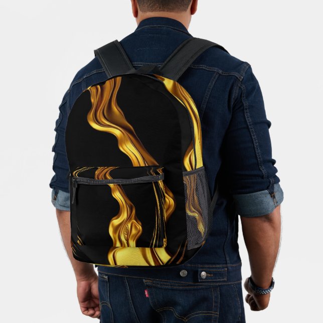  Gold Black Monochrome Opulent Swirl Liquid Achemp Printed Backpack (Insitu (Model))