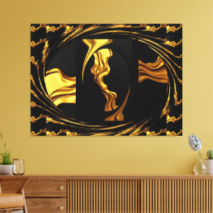 Gold Black Monochrome - Opulent Swirl Liquid Gold Canvas Print