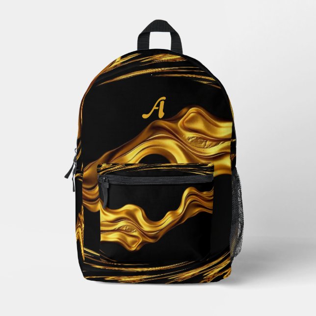 Gold Black Monochrome Swirl Liquid Gold Achempong  Printed Backpack (Front)