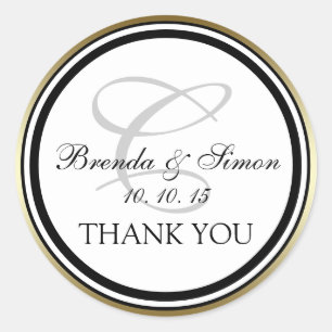 Gold Black Monogram C Wedding Thank You Classic Round Sticker
