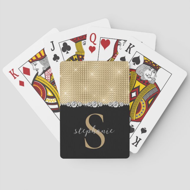 Gold Black Monogram Diamonds Elegant Luxury Custom Playing Cards (Back)