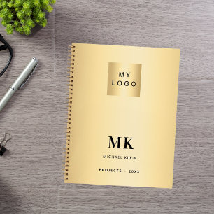 Gold black monogram initials business notebook