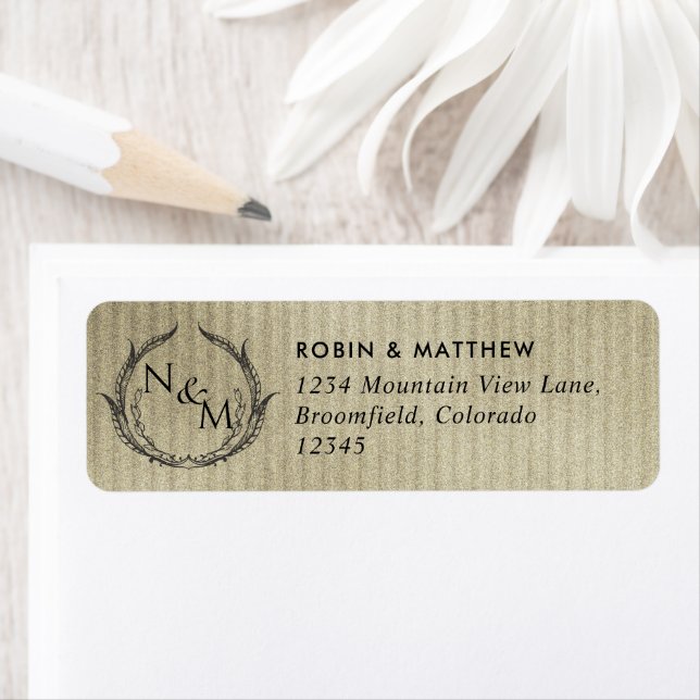 Gold, Black Monogram Mariage Adresse de retour (En situation)