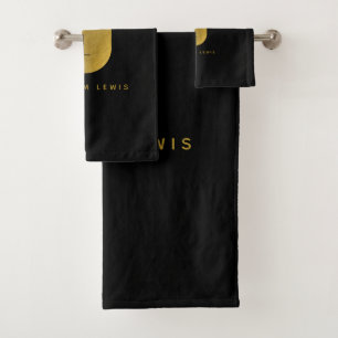 Gold & Black Monogram Modern Minimalist Bath Towel Set