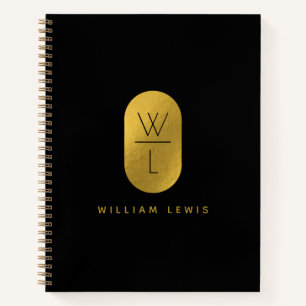 Gold & Black Monogram Modern Minimalist Notebook