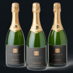 Gold black monogram name script  sparkling wine label<br><div class="desc">Luxury elegant black leather look custom sparkling wine labels with a gold glitter monogrammed square and personalized name signature.         Suitable as a personalized party supply for a birthday,  anniversary,  Christmas or any other occasion.</div>