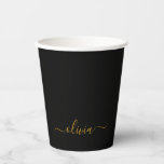 Gold Black Monogram Paper Cups<br><div class="desc">Gold and Black Elegant Monogram Birthday,  Wedding,  Bridal Shower or Bachelorette Party Cup. This Birthday Party Cup can be customized to include your first name. Please contact the designer for customized matching items.</div>