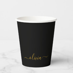 Gold Black Monogram Paper Cups