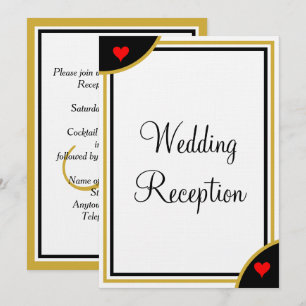 Gold Black Monogram Wedding Reception Hearts Invitation
