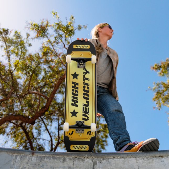 Gold/Black Monogrammed "High Velocity" Skateboard (Outdoor 1)