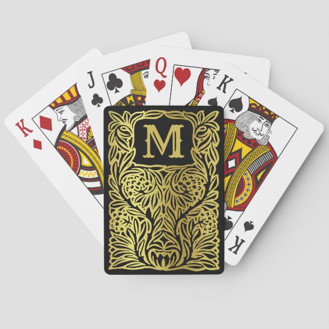 Gold Black Monogrammed Vintage Luxury Personalized Playing Cards (Back)