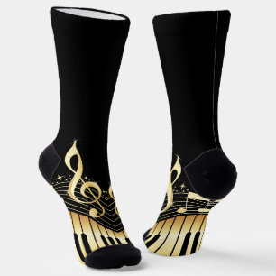 Gold & Black Music Notes Socks