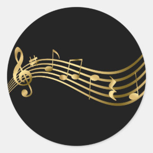 Gold&Black Music Notes Treble Clef Elegant Classic Round Sticker