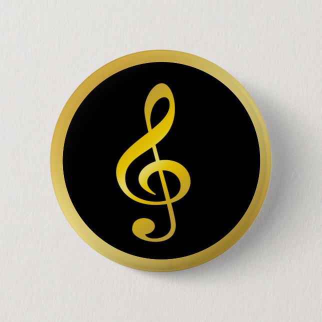 Gold Black Music Symbol Clef Notes 2 Inch Round Button (Front)