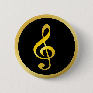 Gold Black Music Symbol Clef Notes 2 Inch Round Button