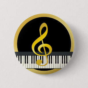 Gold Black Music Symbol Piano Board Clef Notes 2 Inch Round Button
