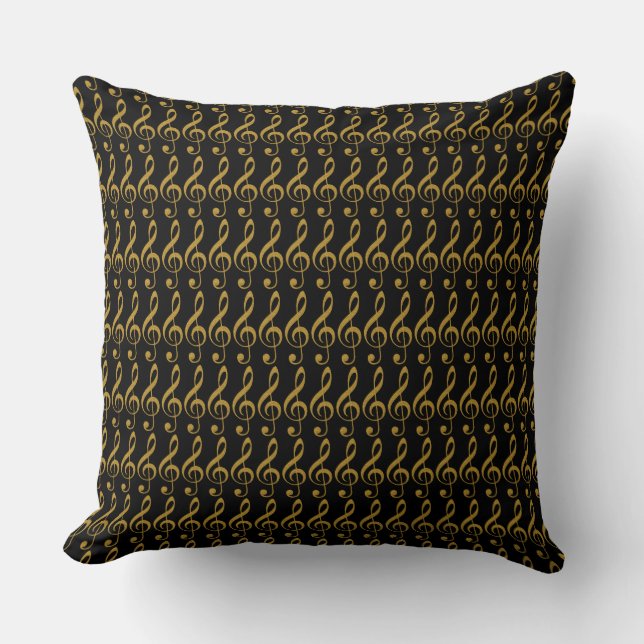gold & black musical notes throw pillow (Front)
