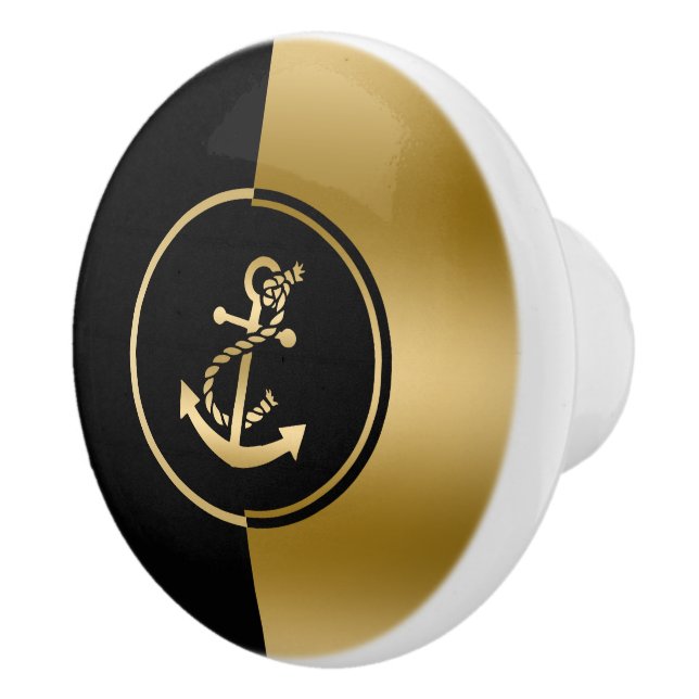 Gold & Black Nautical Boat Anchor Geometric Design Ceramic Knob (Right)