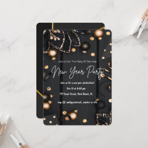 Gold Black New Year Party Elegant Custom Invitation