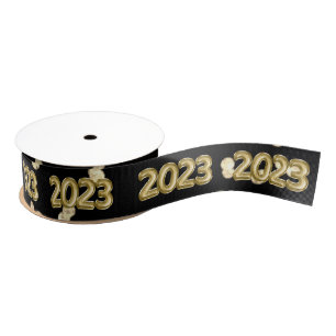 Gold Black New Years   Diamond Glitter Confetti Grosgrain Ribbon