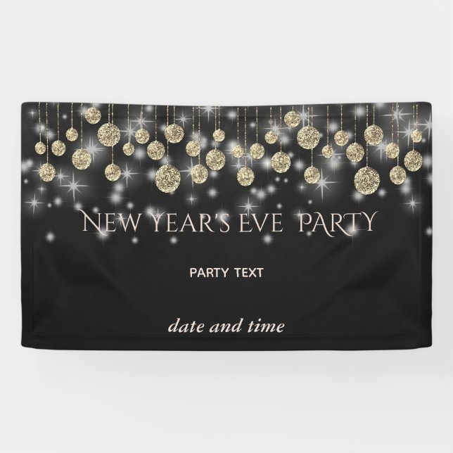 Gold black  New Year's Eve  party sparkling Banner (Horizontal)