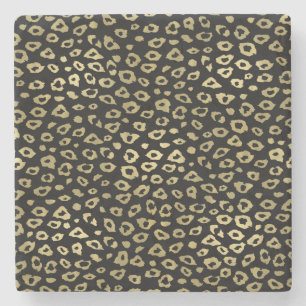 Gold Black Ombre Leopard Print Stone Coaster